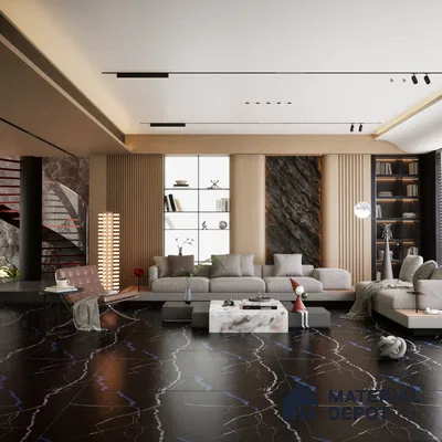 Charcoal Black 1200x600 mm Sugar Surface GVT Tile - 9 mm | Material Depot