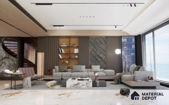 Living Room with Leather TV Panel