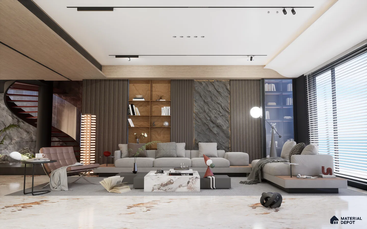 Living Room with Leather TV Panel