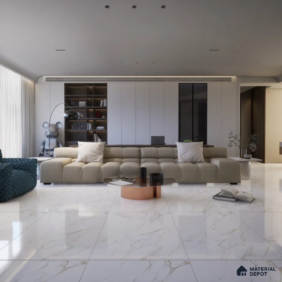 Random 5 Calacutta Crema 1200x600 mm Glossy Finish Tile - 9 mm | Material Depot