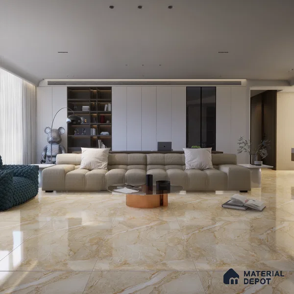 Marble Wall & Floor Tile TL 11038 Siena Tuff | 4 ft x 2 ft Glossy Finish Vitrified Tile - 9 mm | 4 Random Design | Suitable For Living Room, Bedroom, Bathroom