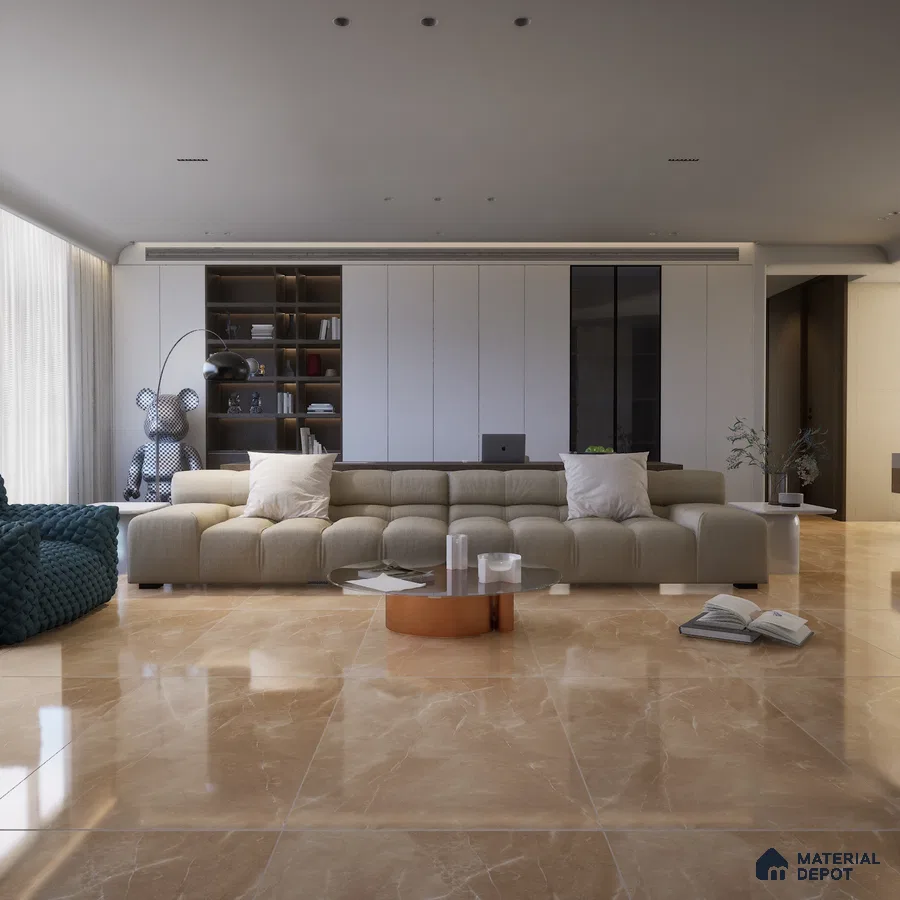 Armani Camel  1200x600 mm High Gloss Finish GVT Tile - 9 mm | Material Depot