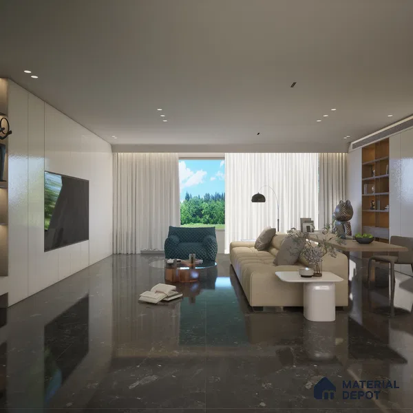 Black Marble Floor & Wall Tile TL 06746 Gravier Baroque Obsidian 5.2 ft x 2.6 ft Vitrified High Gloss Finish - 9 mm |  | Suitable for Living Room, Bedroom, Bathroom