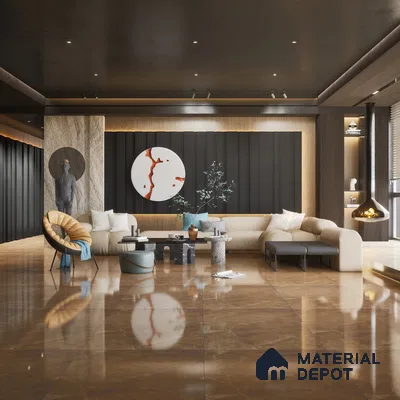 Marble Wall & Floor Tile TL 05529 C Luxe Brown 2 ft x 4 ft Vitrified Glossy Finish - 9 mm | 5 Random Design | Suitable for Living Room, Bedroom, Bathroom, Kitchen