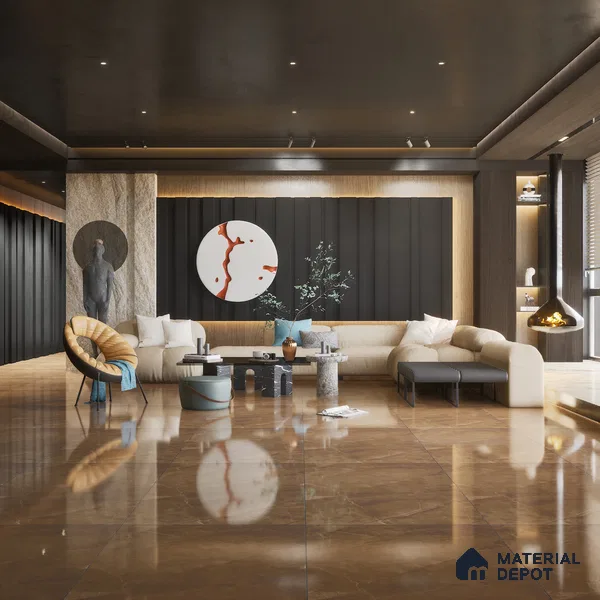 Marble Wall & Floor Tile TL 05529 C Luxe Brown 2 ft x 4 ft Vitrified Glossy Finish - 9 mm | 5 Random Design | Suitable for Living Room, Bedroom, Bathroom, Kitchen
