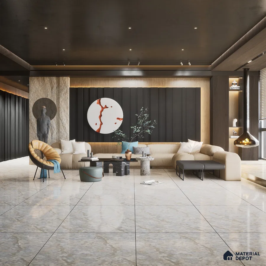 9001 Random-2 1200x600 mm Glossy Finish GVT Floor and Wall Tile - 9 mm | Material Depot