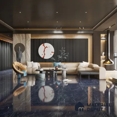 Marble Wall & Floor Tile TL 05148 Marblis Obsidian Veil 4 ft x 2 ft Vitrified  High Gloss Finish - 9 mm (Random 4) | Suitable for Living Room, Bedroom & Bathroom