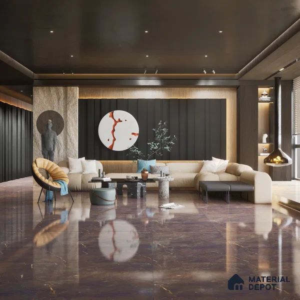 Carving Floor & Wall Tile TL 05612 B Gravier Subtle Choco 2 ft x 4 ft Vitrified Rustic Carving Matte Finish - 9 mm | 6 Random Design | Suitable for Living Room, Bedroom, Bathroom