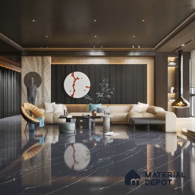 Black 1200x600 mm High Gloss Vitrified Marble Tile | MD-553100 | Material Depot