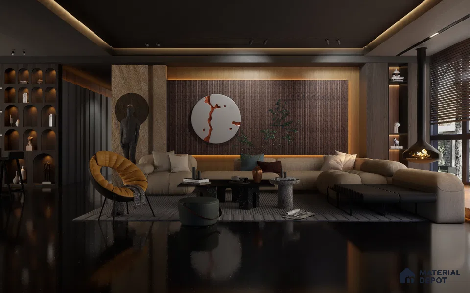 Dark Brown Leather Louver VL 25 LE (VL 25) 8 ft x 4.9 inch Charcoal Panel - 12 mm | Suitable for Feature Wall, TV Unit & Living Room | Width is Subjected to 5% Variation