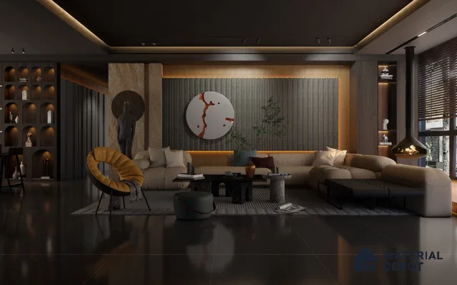Black Leather Louver 1228 244 (Trend 1228) 8 ft x 4.9 inch Charcoal Panel - 12 mm | Suitable for Feature Wall, TV Unit & Living Room | Width is Subjected to 5% Variation