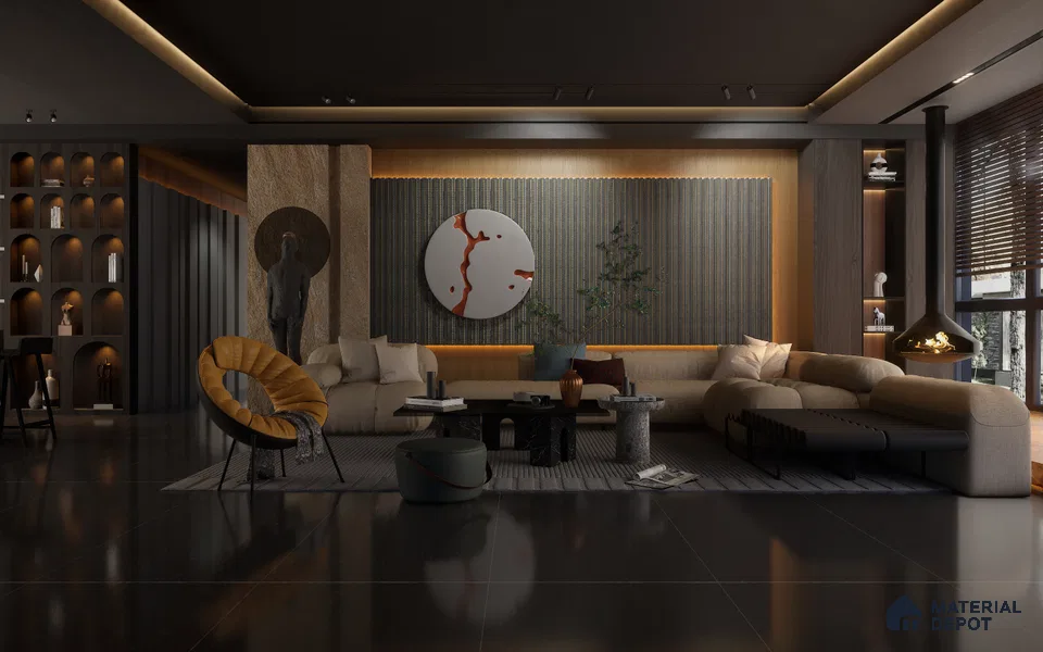 Black Leather Louver 1228 244 (Trend 1228) 8 ft x 4.9 inch Charcoal Panel - 12 mm | Suitable for Feature Wall, TV Unit & Living Room | Width is Subjected to 5% Variation