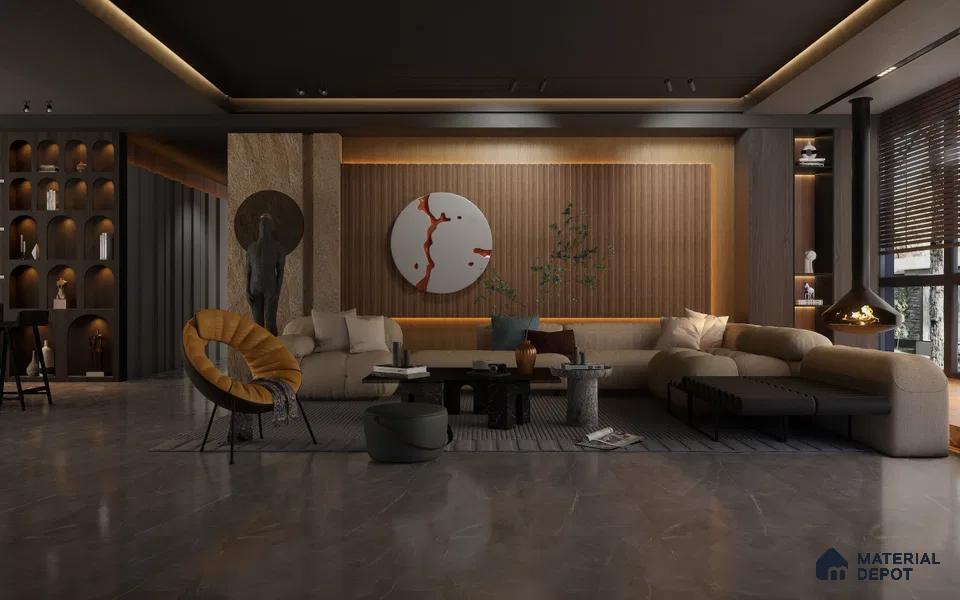 Brown Wooden Louver 1201 244 (Trend 1201) 8 ft x 4.9 inch Charcoal Panel - 12 mm | Suitable for Feature Wall, TV Unit & Living Room | Width is Subjected to 5% Variation
