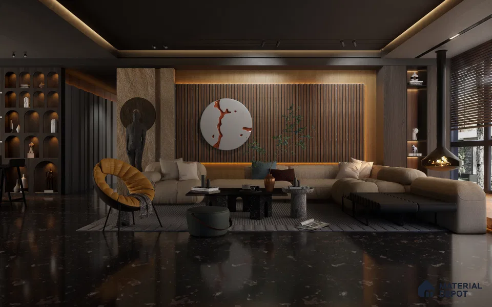 Brown Wooden Louver 1203 244 (Trend 1203) 8 ft x 4.9 inch Charcoal Panel - 12 mm | Suitable for Feature Wall, TV Unit & Living Room | Width is Subjected to 5% Variation