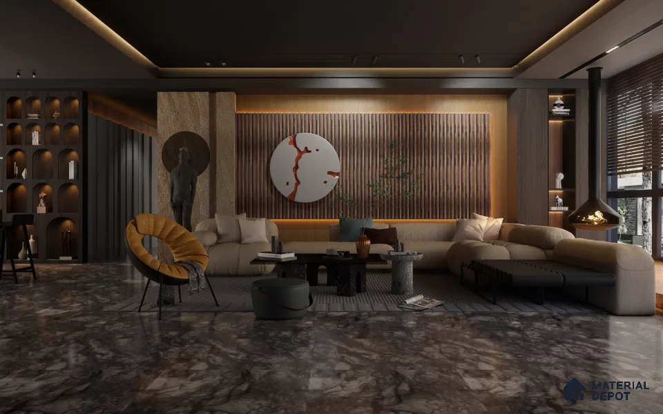Brown Wooden Louver 1214 244 (Trend 1214) 8 ft x 4.9 inch Charcoal Panel - 12 mm | Suitable for Feature Wall, TV Unit & Living Room | Width is Subjected to 5% Variation