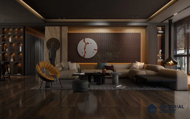 Brown Wooden Louver 1221 244 (Trend 1221) 8 ft x 4.9 inch Charcoal Panel - 12 mm | Suitable for Feature Wall, TV Unit & Living Room | Width is Subjected to 5% Variation