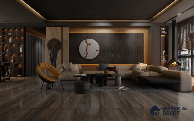 Brown Wooden Louver 1223 244 (Trend 1223) 8 ft x 4.9 inch Charcoal Panel - 12 mm | Suitable for Feature Wall, TV Unit & Living Room | Width is Subjected to 5% Variation