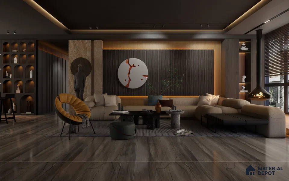 Brown Wooden Louver 1223 244 (Trend 1223) 8 ft x 4.9 inch Charcoal Panel - 12 mm | Suitable for Feature Wall, TV Unit & Living Room | Width is Subjected to 5% Variation