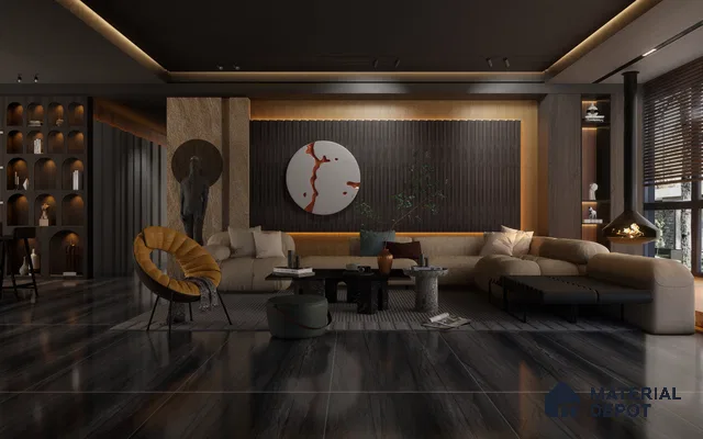 Brown Wooden Louver 1224 244 (Trend 1224) 8 ft x 4.9 inch Charcoal Panel - 12 mm | Suitable for Feature Wall, TV Unit & Living Room | Width is Subjected to 5% Variation