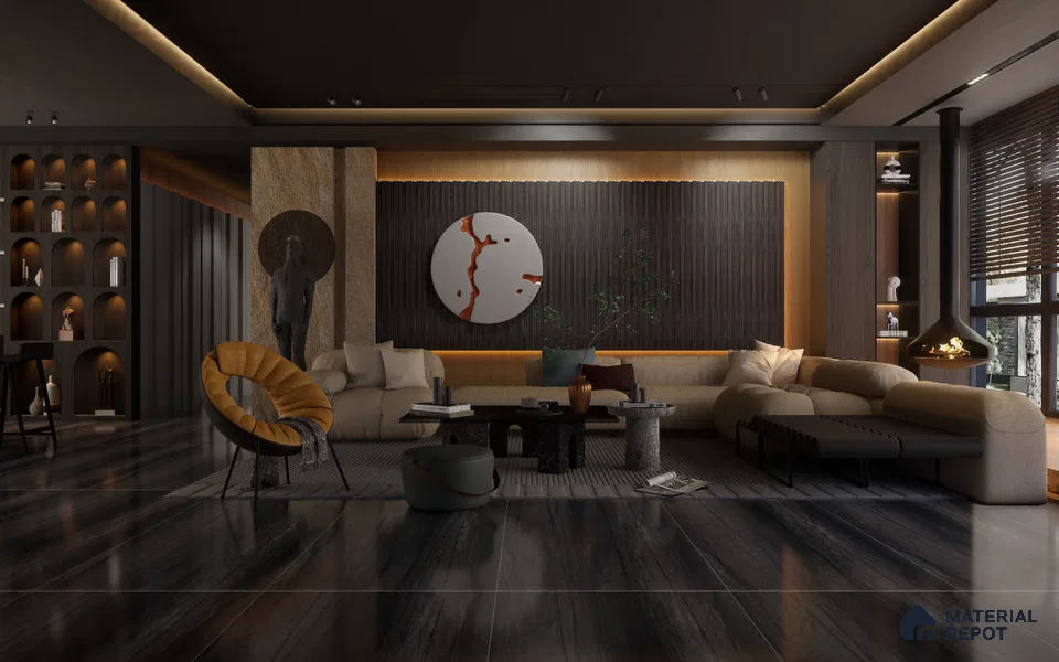 Brown Wooden Louver 1224 244 (Trend 1224) 8 ft x 4.9 inch Charcoal Panel - 12 mm | Suitable for Feature Wall, TV Unit & Living Room | Width is Subjected to 5% Variation