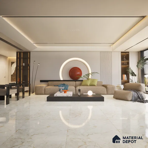Marble Floor & Wall Tile TL 02206 Marine Beige 4 ft x 2 ft Glossy Finish Vitrified Tile - 9 mm (Random 5)