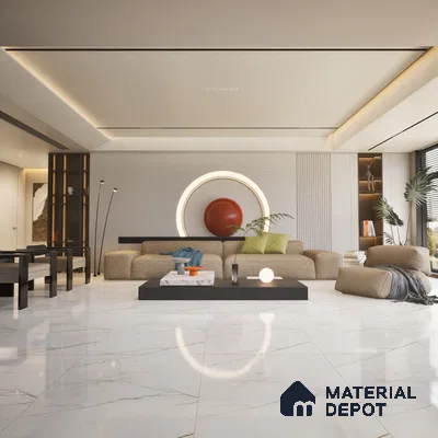 Large Formate Marble Floor & Wall Tile TL 11477 B Nova Calacatta 6 ft x 4 ft Vitrified Lush Finish - 9 mm | 6 Random Design | Suitable for Living Room, Bedroom, Dining & Office