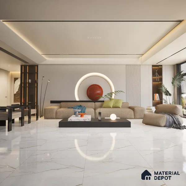 Large Formate Marble Floor & Wall Tile TL 11477 B Nova Calacatta 6 ft x 4 ft Vitrified Lush Finish - 9 mm | 6 Random Design | Suitable for Living Room, Bedroom, Dining & Office
