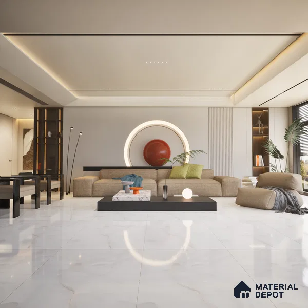 TL 10205 Marble Look Floor & Wall Tile Pacific Onyx White 6 ft x 4 ft Glossy Finish Vitrified Tile - 9 mm | Adhesive and Spacers Must be Used During Installation