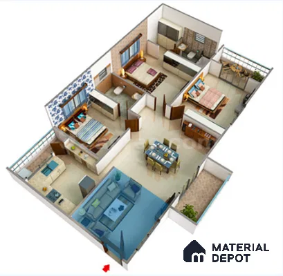 Modern Floor Plan with beige tile flooring and neutral sectional sofa