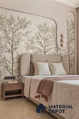 Moden Bedroom Design with chinoiserie Wallpapers in Sycon Cresida Apartments Horamavu 2BHK Bengaluru apartment