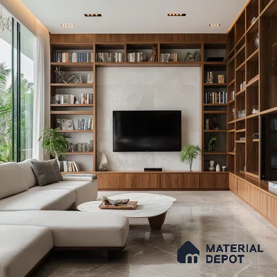 A Cozy Reading Nook: A Modern Living Room with Built-in Bookshelves | Material Depot