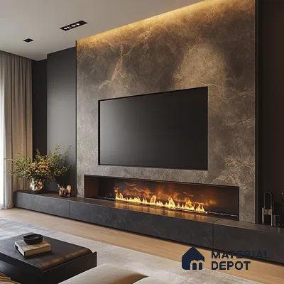 A Cozy Winter Retreat: A Modern Living Room with a Marble Fireplace Wall | Material Depot