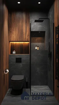 A Dark and Moody Bathroom: A Bold and Edgy Design with Wood Accents | Material Depot