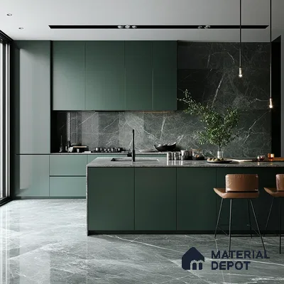 A Luxurious Dark Retreat: A Modern Kitchen with Marble Accents | Material Depot
