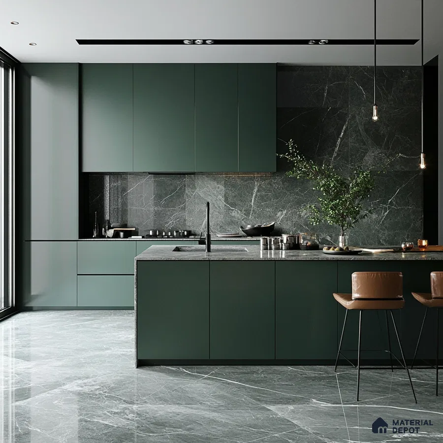 A Luxurious Dark Retreat: A Modern Kitchen with Marble Accents | Material Depot