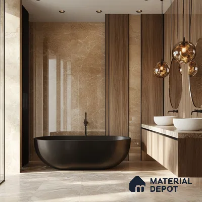 A Luxurious Modern Bathroom: A Blend of Marble and Wood | Material Depot