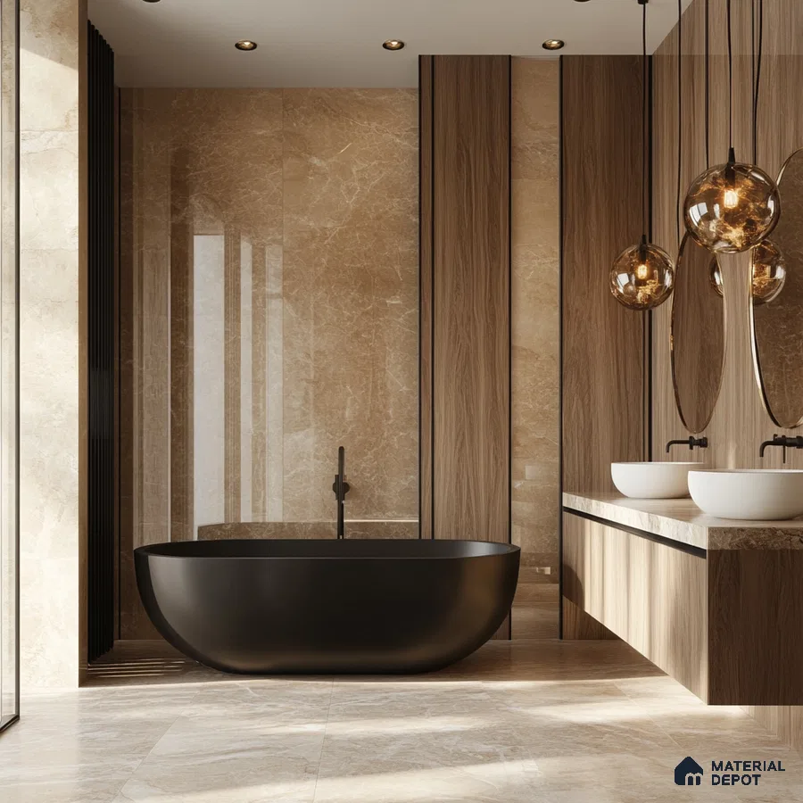 A Luxurious Modern Bathroom: A Blend of Marble and Wood | Material Depot