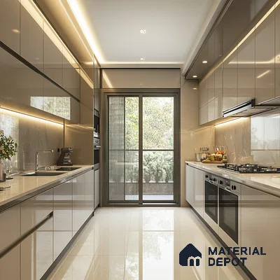 A Luxurious Modern Kitchen: A Blend of White and Marble Elegance | Material Depot