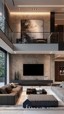 A Modern Masterpiece: A Luxurious Double-Height Living Room with Marble Accents | Material Depot