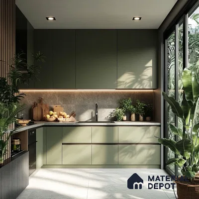 A Serene Green Kitchen: A Harmonious Blend of Nature and Design | Material Depot