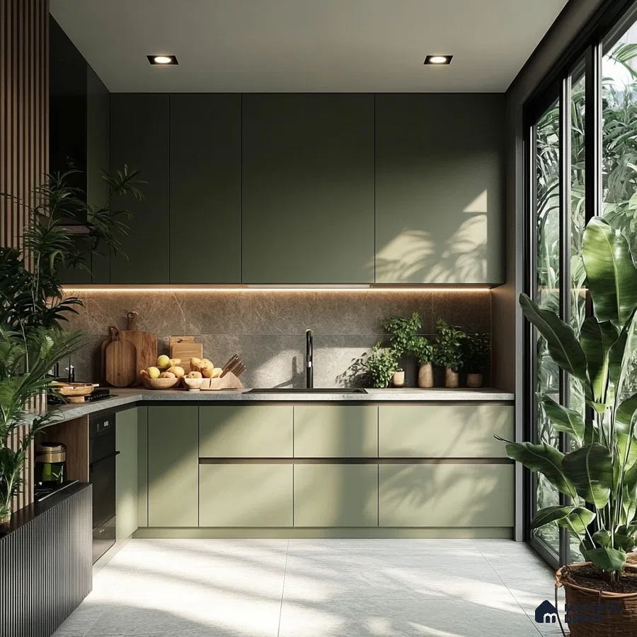 A Serene Green Kitchen: A Harmonious Blend of Nature and Design | Material Depot