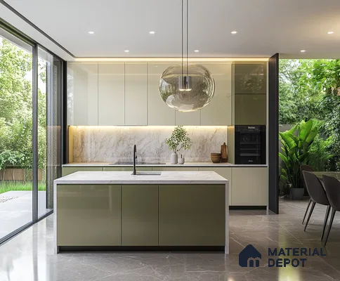 A Serene Green Kitchen: A Modern Oasis with Natural Elements | Material Depot