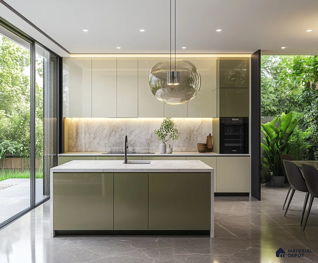 A Serene Green Kitchen: A Modern Oasis with Natural Elements | Material Depot