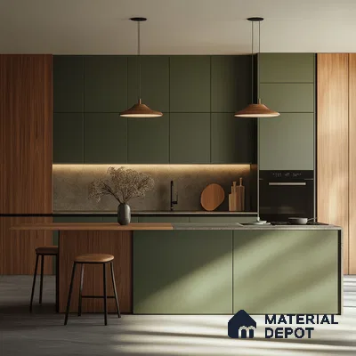 A Serene Green Kitchen: Where Nature Meets Modern Design | Material Depot