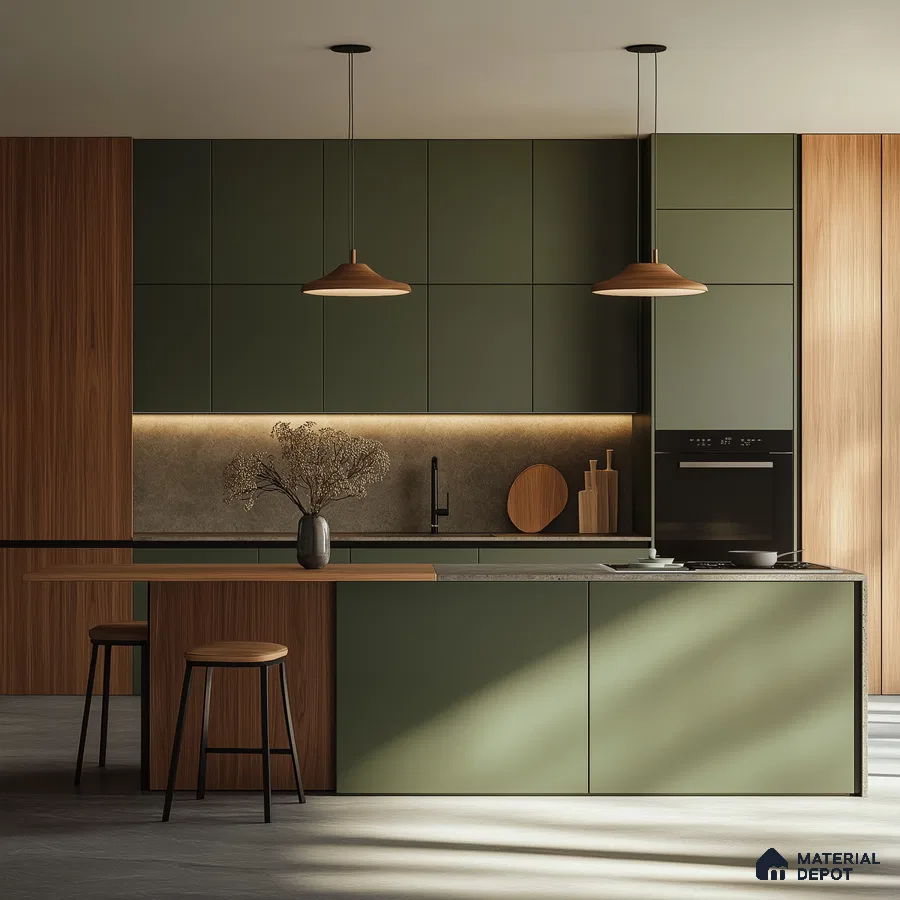 A Serene Green Kitchen: Where Nature Meets Modern Design | Material Depot