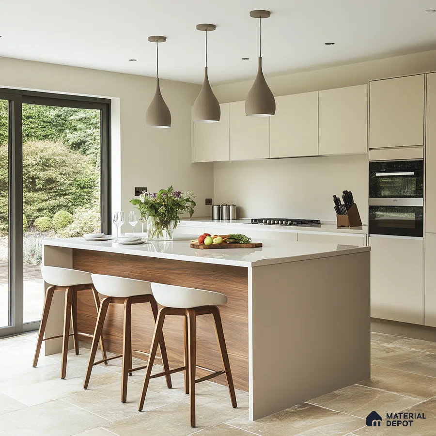 A Serene Kitchen Retreat: A Minimalist Space with Warm Accents | Material Depot