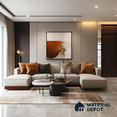 A Serene Retreat: A Modern Living Room with Warm Accents | Material Depot