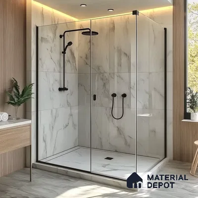 A Sleek and Modern Shower Enclosure: A Minimalist Design with Black Accents | Material Depot