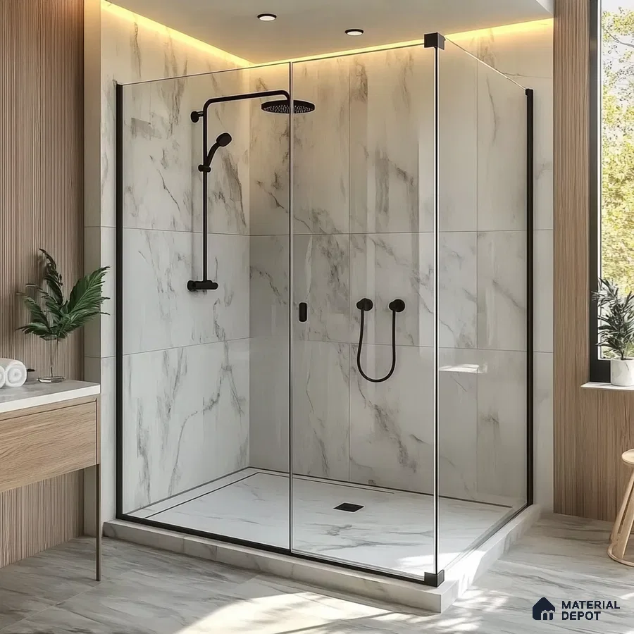 A Sleek and Modern Shower Enclosure: A Minimalist Design with Black Accents | Material Depot