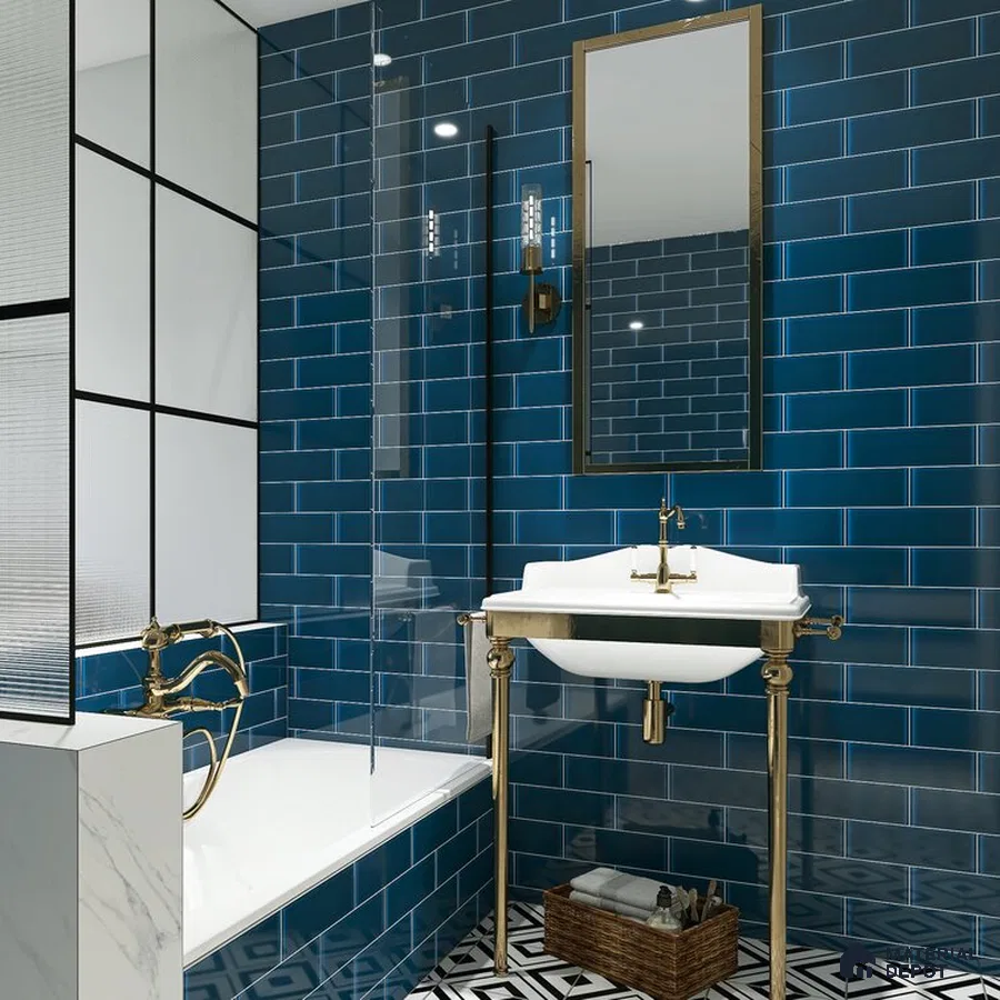 A Sleek Bathroom Oasis in Dark Blue | Material Depot